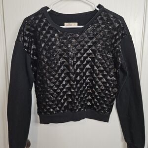 Hollister Black Sequined Sweatshirt Junior Womens Size Small